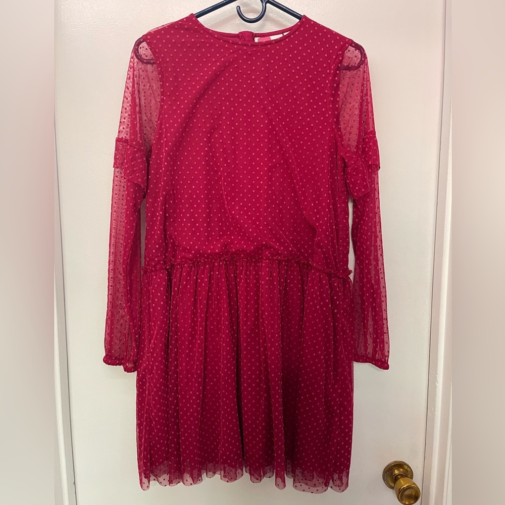 Big girls size 15/16 Boden drop waist dress, lined tulle with Swiss dots.